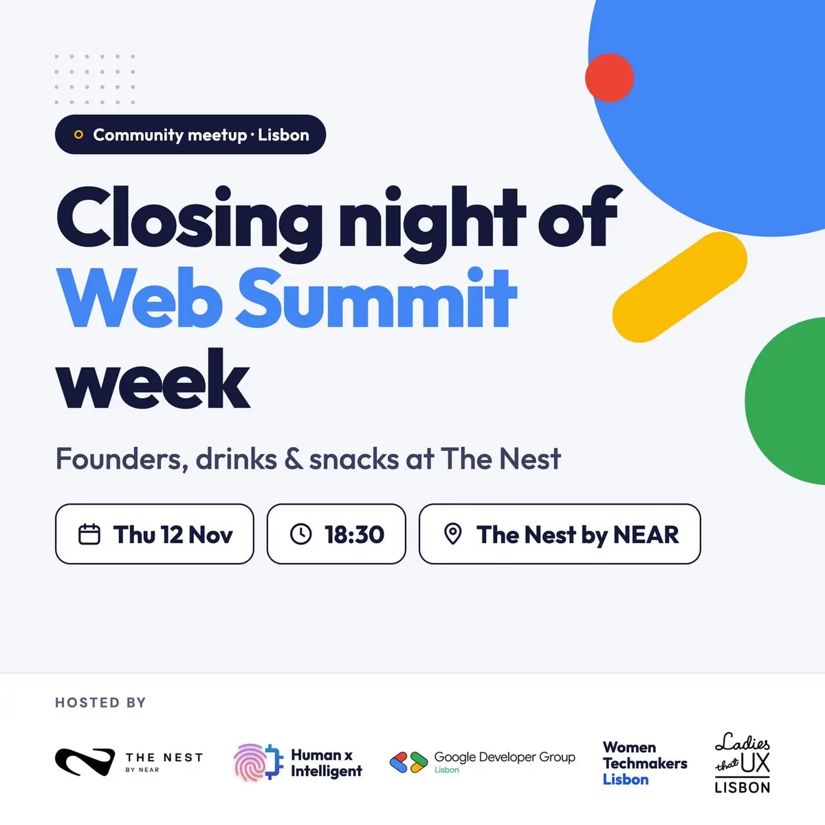 Closing Night of Web Summit Week: Founders, Drinks and Snacks at The Nest, event image